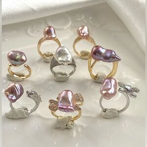 BLACK FRIDAY DEAL 3-High Luster Flameball Pearl Adjustable Rings